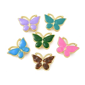 Rack Plating Brass Enamel Butterfly Connector Charms, Real 18K Gold Plated, Long-Lasting Plated, Cadmium Free & Lead Free