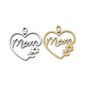 Подвески из нержавеющей стали с полой сердцевиной ко Дню матери, сердечко с подвесками в виде мамы и цветка