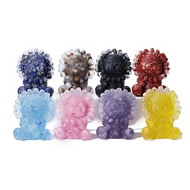 Resin Lion Display Decoration, with Natural & Synthetic Gemstone Chips inside Statues for Home Office Decorations