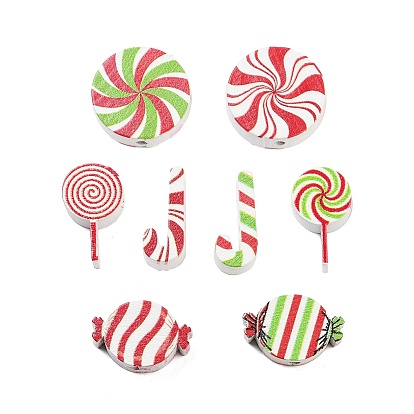 Деревянные бусины с рождественским принтом, окрашенные