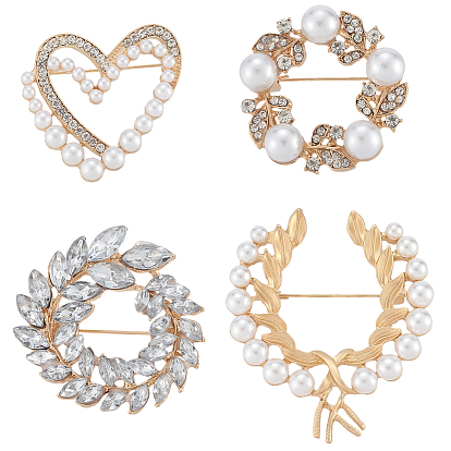 4 шт. 4 стили броши из сплава со стразами для одежды, с имитацией жемчуга