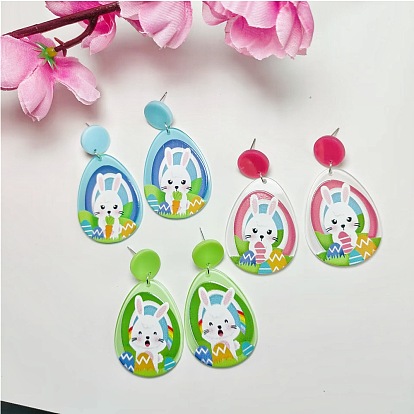 Акриловые болтаться серьги стержня, слеза с кроликом, платина