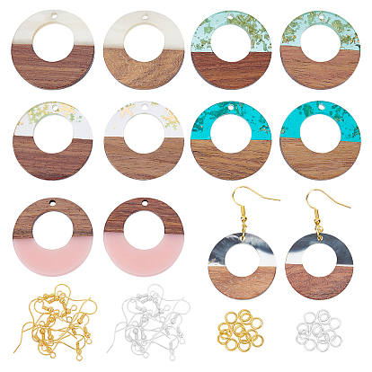 DIY Earring Making Kit, Including Resin & Walnut Wood Pendants, Iron Earring Hooks & Open Jump Rings, Rings