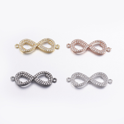 Brass Micro Pave Cubic Zirconia Links, Long-Lasting Plated, Infinity