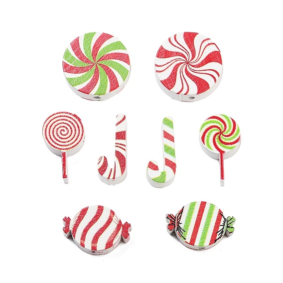 Деревянные бусины с рождественским принтом, окрашенные