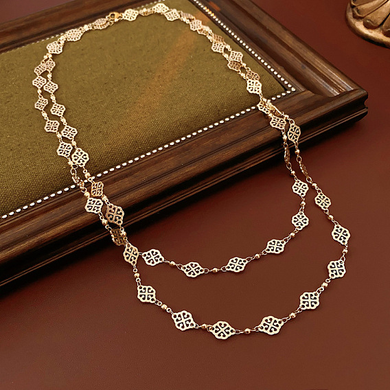 Латунные полые ромбы благоприятные облака звено цепи длинные ожерелья для женщин