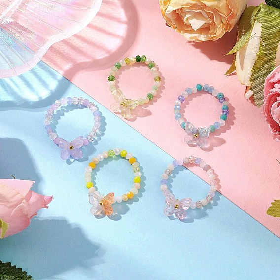 Стеклянные растягивающиеся кольца для женщин, бабочка