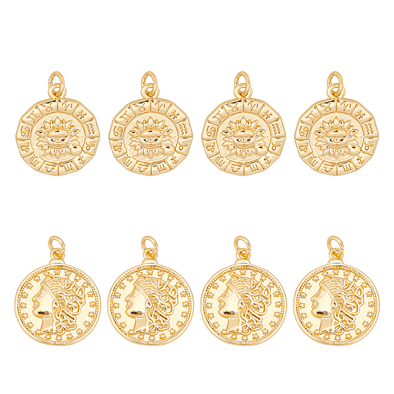 8Stk. 2 Messinganhänger im Stil, mit Ringe springen, langlebig überzogen, flach rund mit Mensch & Blume