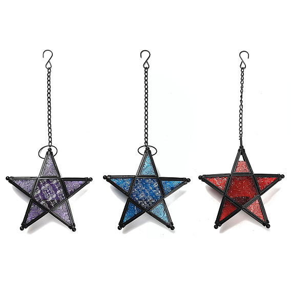Pentagonal Star Embossed Glass Candle Holder, Candle Storage Container Pub Decoration