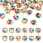 25Pcs Polymer Clay Heart & CCB Square Frame Links Connector Charms, with Brass Double Loops, Golden