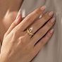304 Stainless Steel Micro Pave Clear Cubic Zirconia Finger Rings, Flower