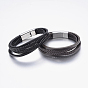 Leather Cord Multi-strand Bracelets, with 304 Stainless Steel Magnetic Clasps