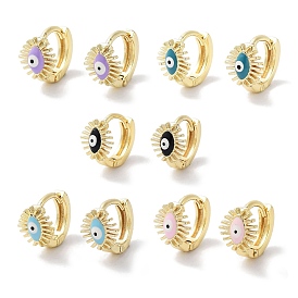 Real 18K Gold Plated Brass Enamel Evil Eye Hoop Earrings for Women