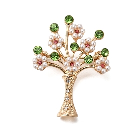 Bottle of Flowers Alloy Olivine Rhinestone Brooch, with Resin Pearls