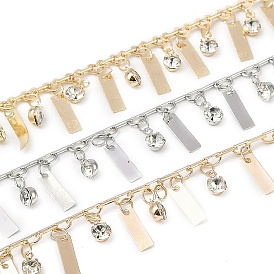 Цепочки ручной работы из латуни и страз, для ожерелья браслеты решений, долговечный, пайки, с катушкой, прямоугольные