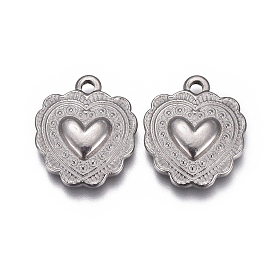 304 Stainless Steel Textured Pendants, Heart with Pattern