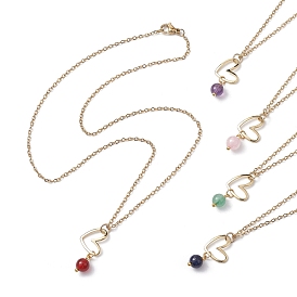 Natural Mixed Gemstone & Heart Pendant Necklaces with Golden Brass Cable Chains
