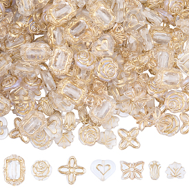 210шт. 7 стили прозрачных акриловых бусин с покрытием, золотой металл обвитыми