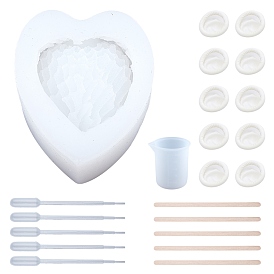 SUNNYCLUE Heart Jewelry Tray Silicone Molds, Resin Casting Molds, For UV Resin, Epoxy Resin Jewelry Making, 100ml Measuring Cup Silicone Glue Tools and Birch Wooden Craft Ice Cream Sticks