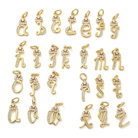 Brass Micro Pave Cubic Zirconia Pendants, with Jump Ring, Letter A~Z
