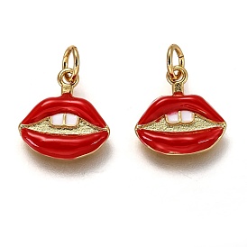 Brass Enamel Charms, Long-Lasting Plated, Real 18K Gold Plated, with Jump Ring, Lip with Teeth