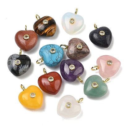 Драгоценный камень подвески, подвески в форме сердца с латунной микропаве из прозрачных кубических цирконий, золотые