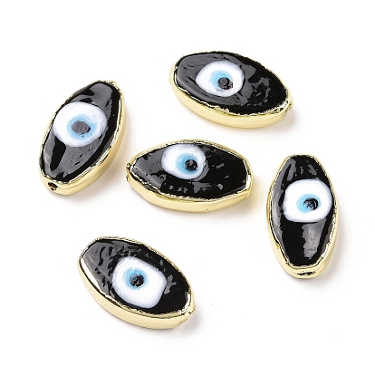 Handmade Lampwork Beads, with Golden Tone Brass Finding, Cadmium Free & Lead Free, Horse Eye with Evil Eye