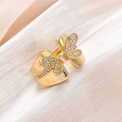 Латунные кольца-манжеты с микропаве и прозрачным цирконием для женщин, бабочка, стойки покрытие, без кадмия и без свинца, прочное покрытие