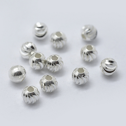 925 Sterling Silver Corrugated Spacer Beads, Round