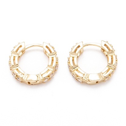 Brass Micro Clear Pave Cubic Zirconia Huggie Hoop Earrings, Ring