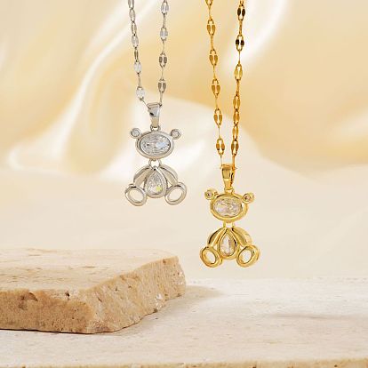Милые ожерелья с подвеской в виде медведя из латуни с прозрачными кубическими цирконами и паве для женщин