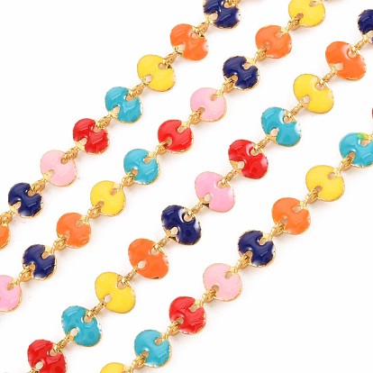 304 Stainless Steel Oval Link Chains, with Enamel, Real 18K Gold Plated, Soldered, Ion Plating(IP)