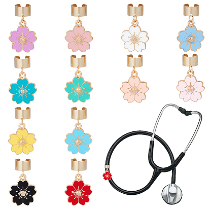 12шт. сплав эмалированный цветок стетоскоп подвеска украшения, с 304 фурнитурой из нержавеющей стали, золотые