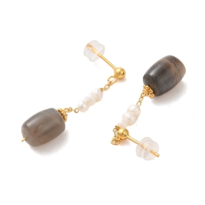 Sterling boucles d'oreilles en argent, avec perle naturelle, cristal naturel, bijoux pour femmes, colonne