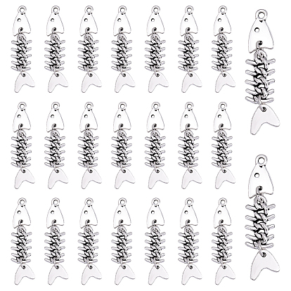 30Pcs Tibetan Style Alloy Pendants, Fishbone Charms