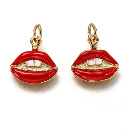 Brass Enamel Charms, Long-Lasting Plated, Real 18K Gold Plated, with Jump Ring, Lip with Teeth