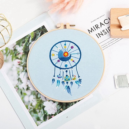 Тканая сетка/паутина своими руками с набором для вышивки узором из перьев, включая имитацию бамбуковой рамы, железа контакты, ткань, красочные нити