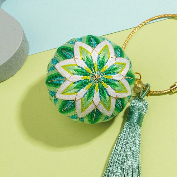 DIY Embroidery Temari Ball Keychain Kits, Including Iron Needles, Tape Measure, Cotton Threads, Metallic Cord, Polyester Threads, Tassels, Iron Eye Pins, Bell, Brass Findings