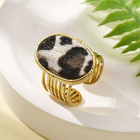 304 открытые манжеты из нержавеющей стали для женщин, с мехом из искусственной кожи, овальные, ионное покрытие (ip)