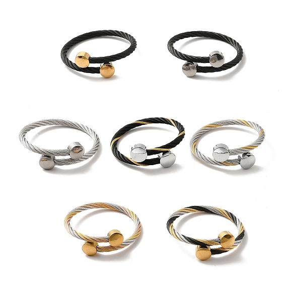 304 браслет-манжета из нержавеющей стали с витой веревкой и плоскими круглыми бусинами для женщин