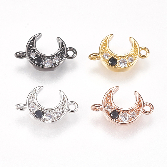 Brass Micro Pave Cubic Zirconia Links, Cadmium Free & Lead Free, Moon