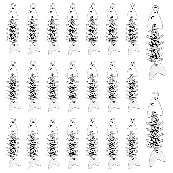 30Pcs Tibetan Style Alloy Pendants, Fishbone Charms