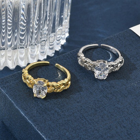 Латунные кольца-манжеты с прозрачными одинарными кубическими циркониями, пшеница с овальным