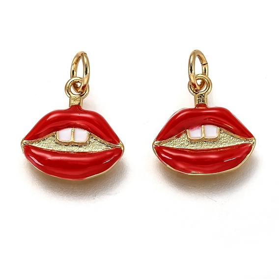 Brass Enamel Charms, Long-Lasting Plated, Golden, with Jump Ring, Lip with Teeth