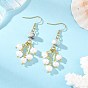 Natural Larimar and Natural Cultured Freshwater Pearl Dangle Earrings, 304 Stainless Steel Dangle Earrings for Women