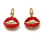 Brass Enamel Charms, Long-Lasting Plated, Golden, with Jump Ring, Lip with Teeth