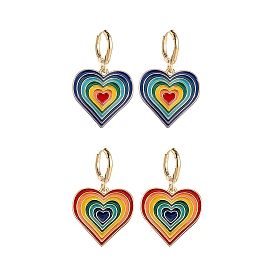 Rainbow Color Pride Flag Enamel Heart Dangle Hoop Earrings, Light Gold Alloy Jewelry for Women