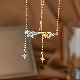 Подвеска в виде крыла из прозрачного кубического циркония с инкрустацией в виде звезды 304 цепочка из нержавеющей стали для женщин
