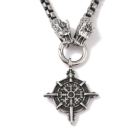 304 Stainless Steel Dragon Head King Box Chain Viking Compass Pendant Necklaces for Men