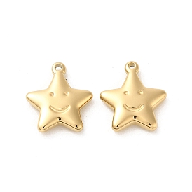 304 Stainless Steel Pendants, Star with Smiling Face Charm